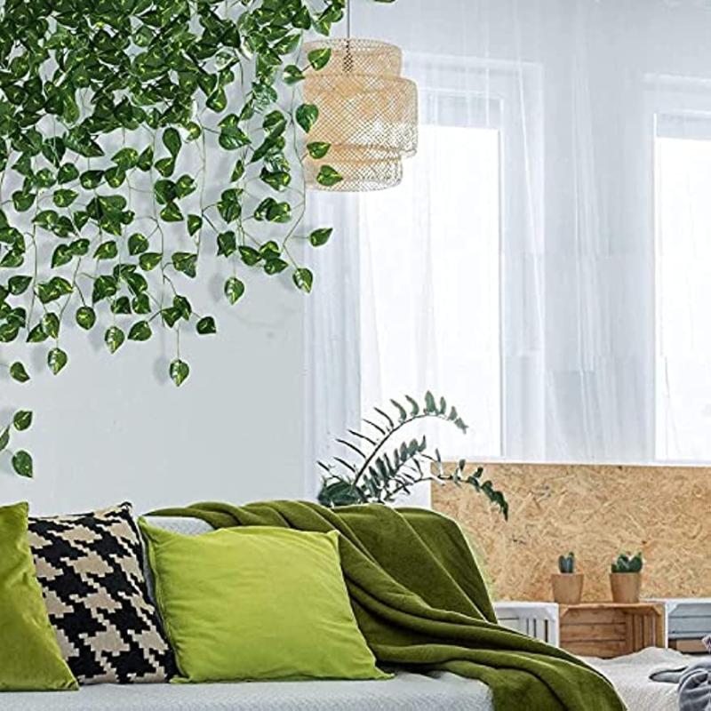 12pcs Artificial Grape Vines Leaf Green Leaves Plants Hanging Vine