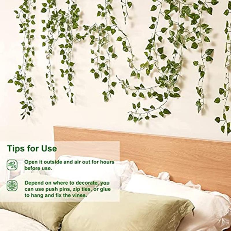 12pcs Artificial Grape Vines Leaf Green Leaves Plants Hanging Vine