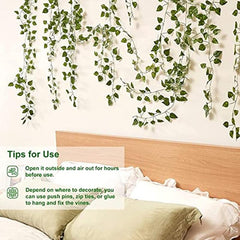 12pcs Artificial Grape Vines Leaf Green Leaves Plants Hanging Vine