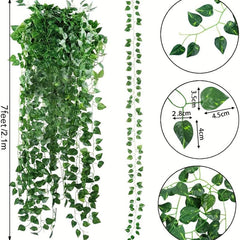 12pcs Artificial Grape Vines Leaf Green Leaves Plants Hanging Vine