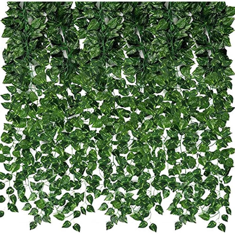 12pcs Artificial Grape Vines Leaf Green Leaves Plants Hanging Vine
