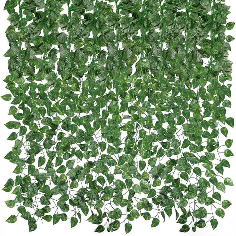 12pcs Artificial Grape Vines Leaf Green Leaves Plants Hanging Vine