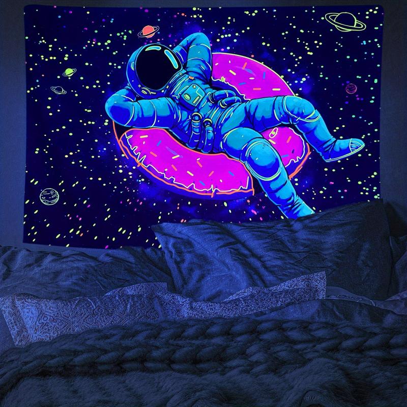 Astronaut Donut UV Light Tapestry for Wall Decor