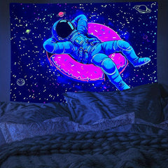 Astronaut Donut UV Light Tapestry for Wall Decor