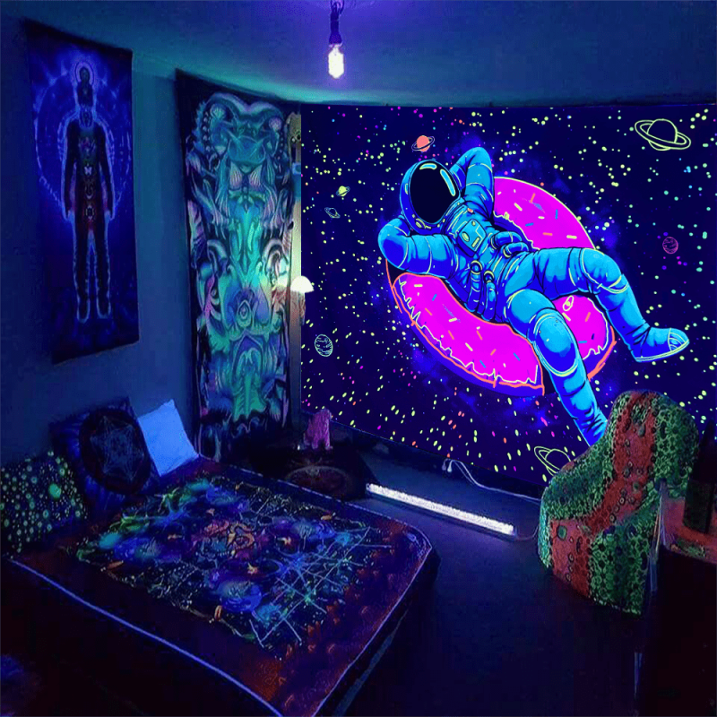 Astronaut Donut UV Light Tapestry for Wall Decor