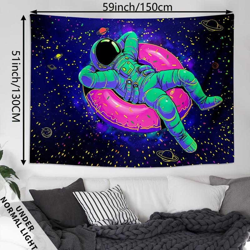 Astronaut Donut UV Light Tapestry for Wall Decor