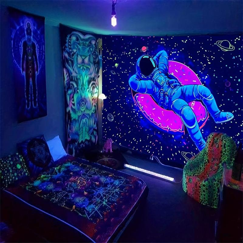 Astronaut Donut UV Light Tapestry for Wall Decor