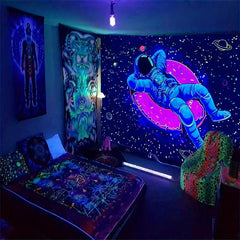Astronaut Donut UV Light Tapestry for Wall Decor
