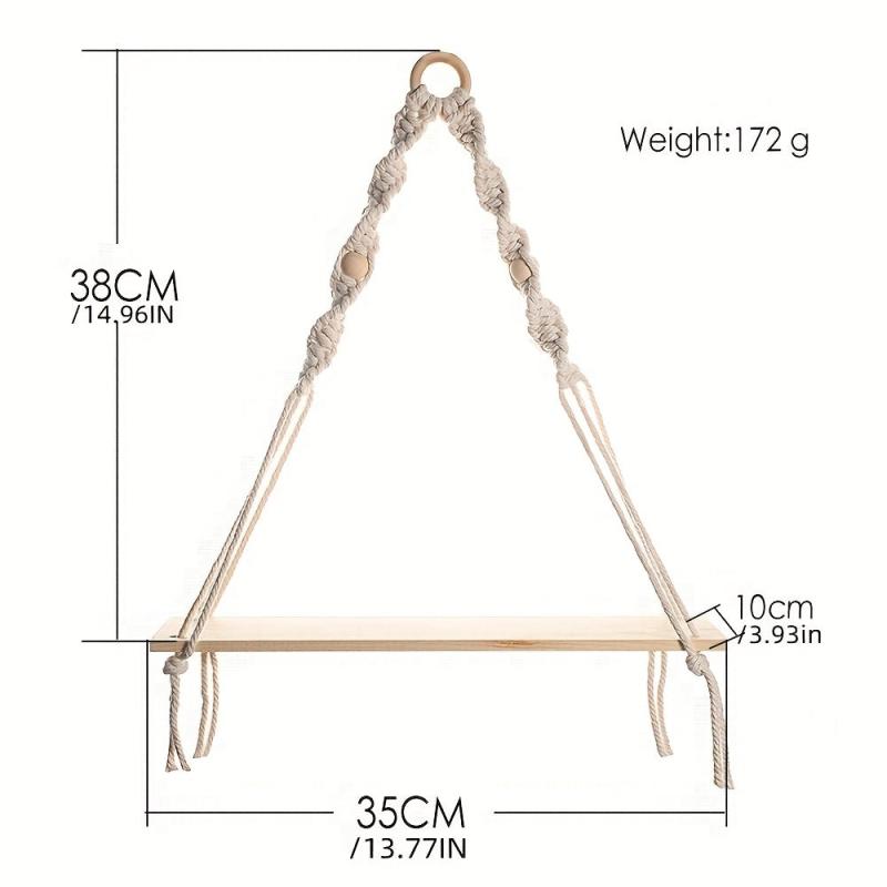 Hand Woven Macrame Rope Tapestry Holder Boho Wood Rack Wall Decor