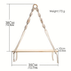Hand Woven Macrame Rope Tapestry Holder Boho Wood Rack Wall Decor