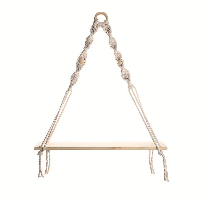 Hand Woven Macrame Rope Tapestry Holder Boho Wood Rack Wall Decor