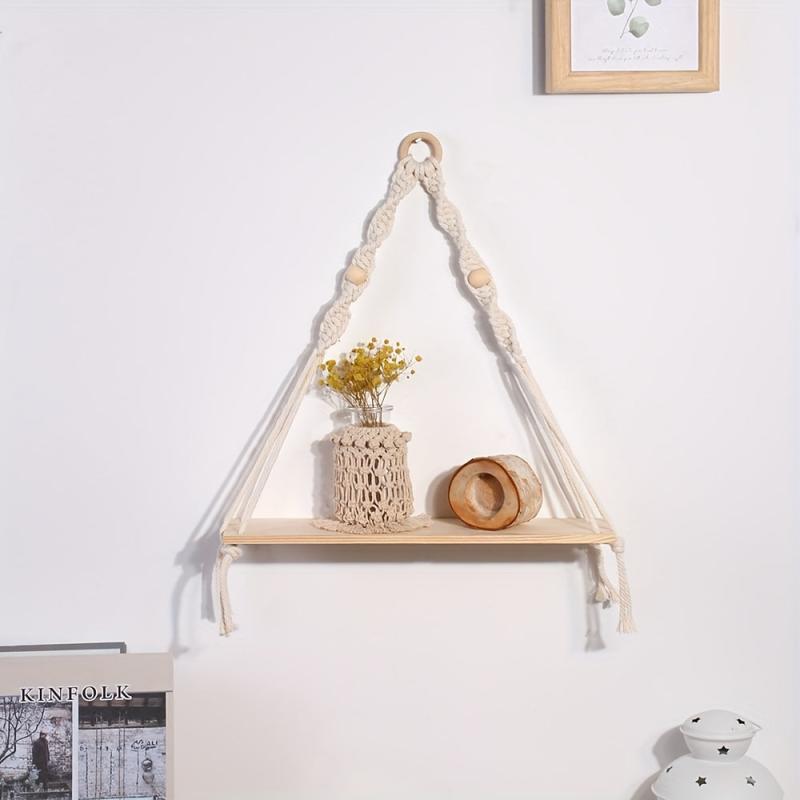 Hand Woven Macrame Rope Tapestry Holder Boho Wood Rack Wall Decor