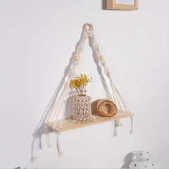 Hand Woven Macrame Rope Tapestry Holder Boho Wood Rack Wall Decor