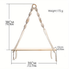 Hand Woven Macrame Rope Tapestry Holder Boho Wood Rack Wall Decor