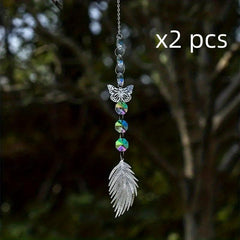 2pcs Feather Crystal Sun Catcher Wind Chime