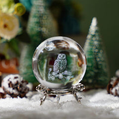 3D Laser Crystal Owl Ball Decorative Glass Sphere with Stand