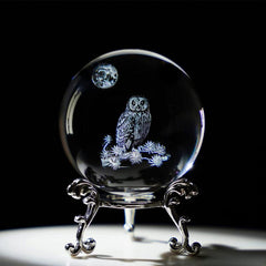 3D Laser Crystal Owl Ball Decorative Glass Sphere with Stand