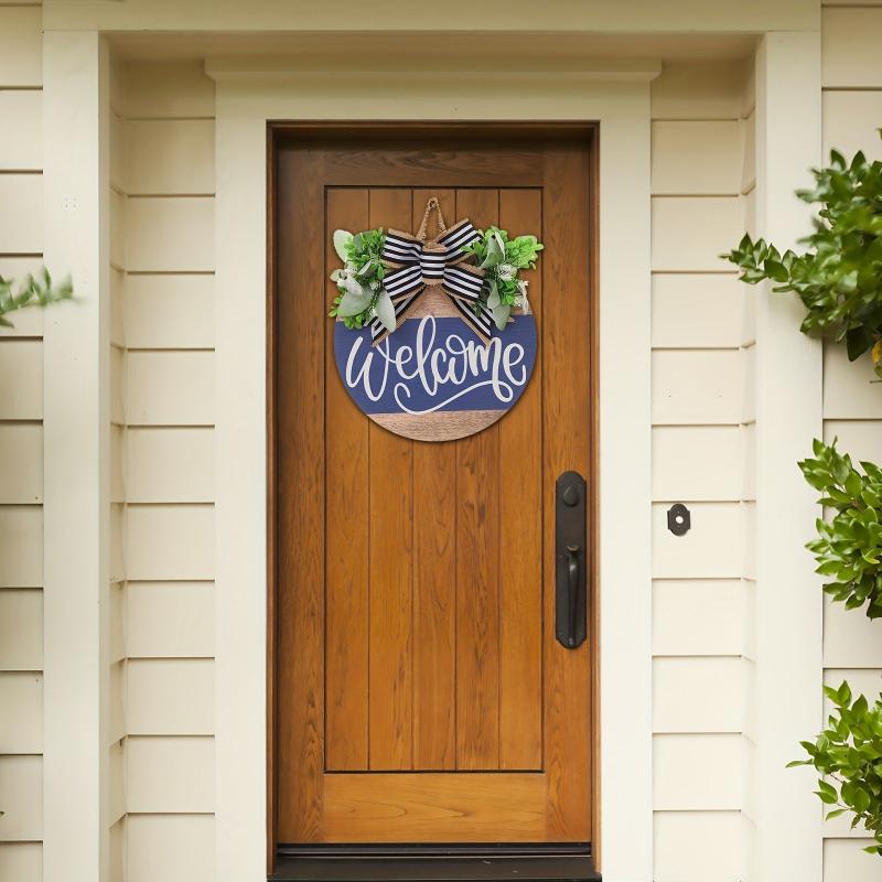 Welcome Signboard Wooden Wreath Front Door Holiday Decor Farmhouse Porch Festi