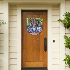Welcome Signboard Wooden Wreath Front Door Holiday Decor Farmhouse Porch Festi