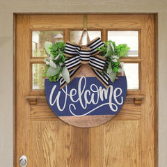Welcome Signboard Wooden Wreath Front Door Holiday Decor Farmhouse Porch Festi