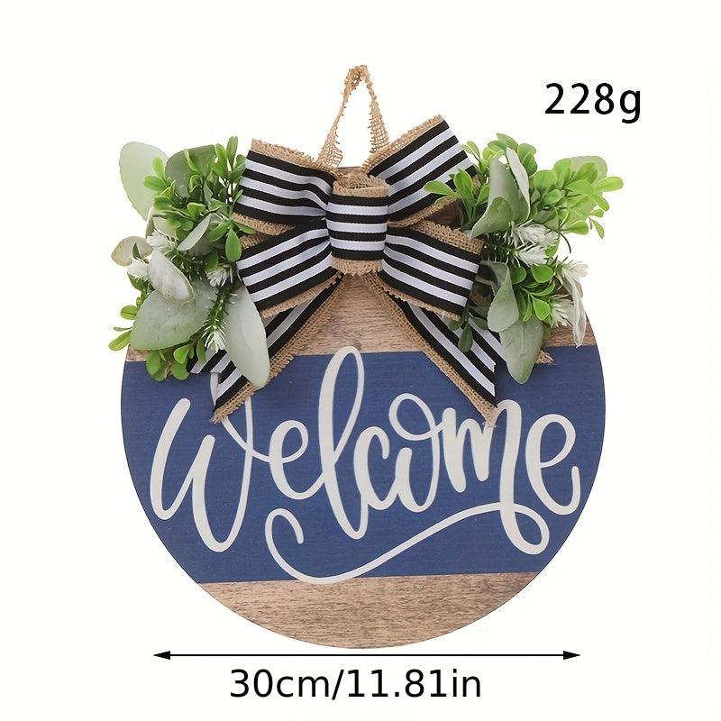 Welcome Signboard Wooden Wreath Front Door Holiday Decor Farmhouse Porch Festi