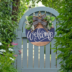 Welcome Signboard Wooden Wreath Front Door Holiday Decor Farmhouse Porch Festi