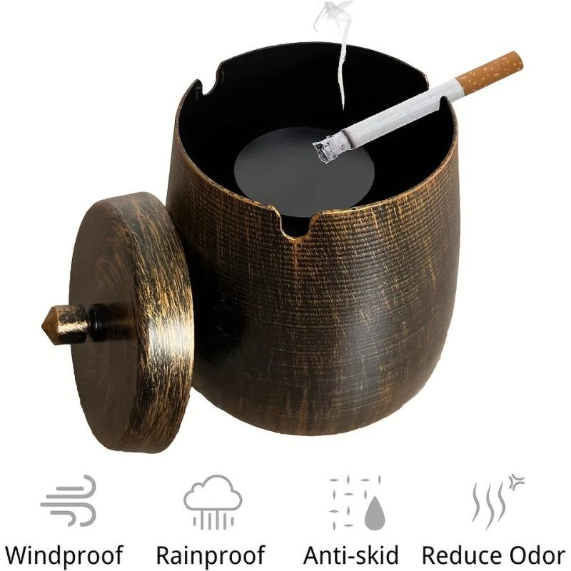 Metal Ashtray with Lid for Patio Desktop - Windproof Cigarette Holder