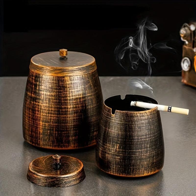Metal Ashtray with Lid for Patio Desktop - Windproof Cigarette Holder