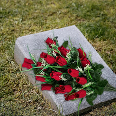 Artificial Cemetery Flowers Outdoor Grave Decorations Roses - Red