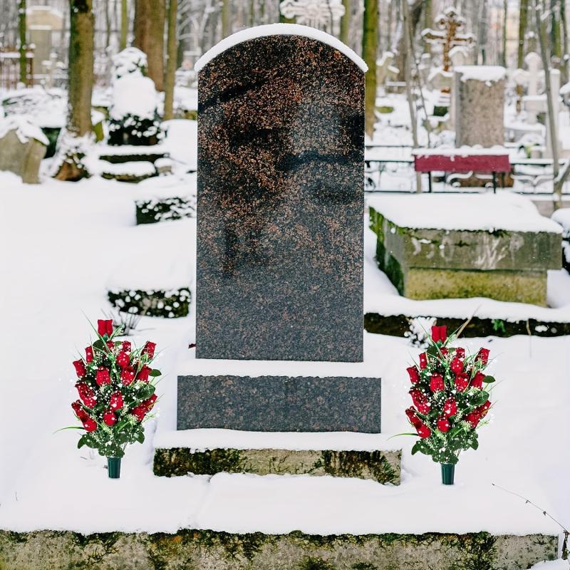 Artificial Cemetery Flowers Outdoor Grave Decorations Roses - Red