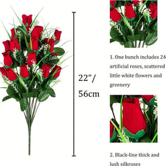 Artificial Cemetery Flowers Outdoor Grave Decorations Roses - Red