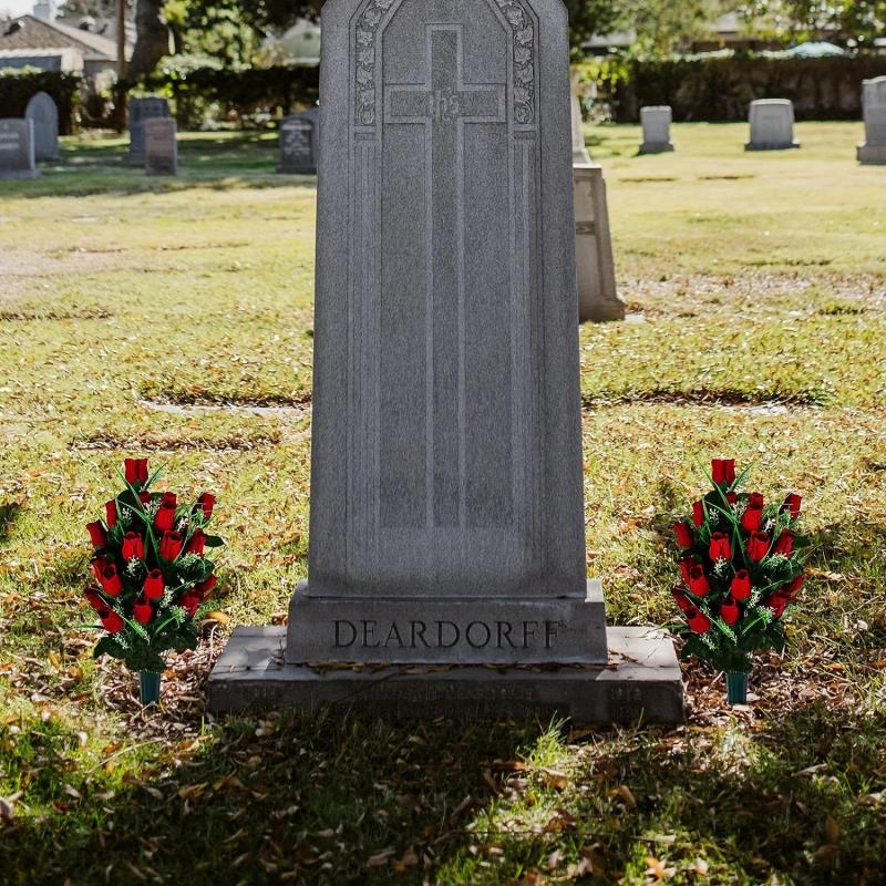 Artificial Cemetery Flowers Outdoor Grave Decorations Roses - Red