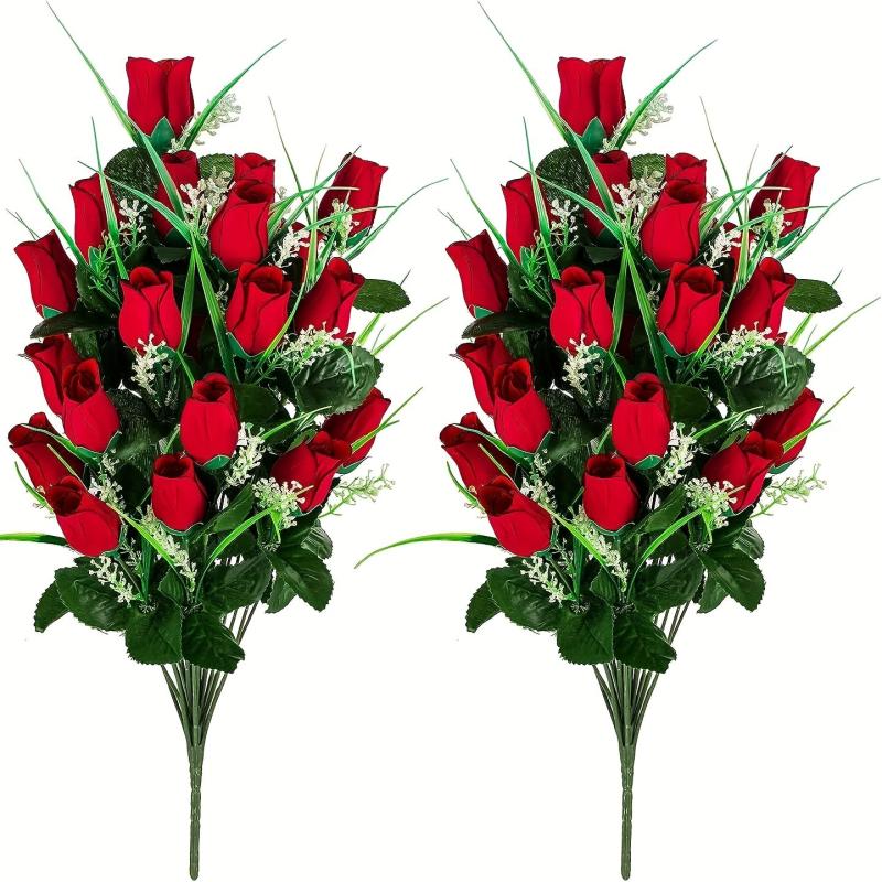 Artificial Cemetery Flowers Outdoor Grave Decorations Roses - Red