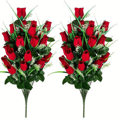 Artificial Cemetery Flowers Outdoor Grave Decorations Roses - Red