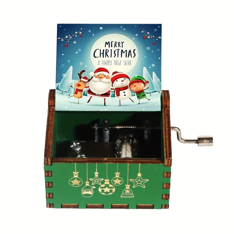Wooden Antique Carved Music Box Christmas Theme Perfect Gift For Mom Dad Friends