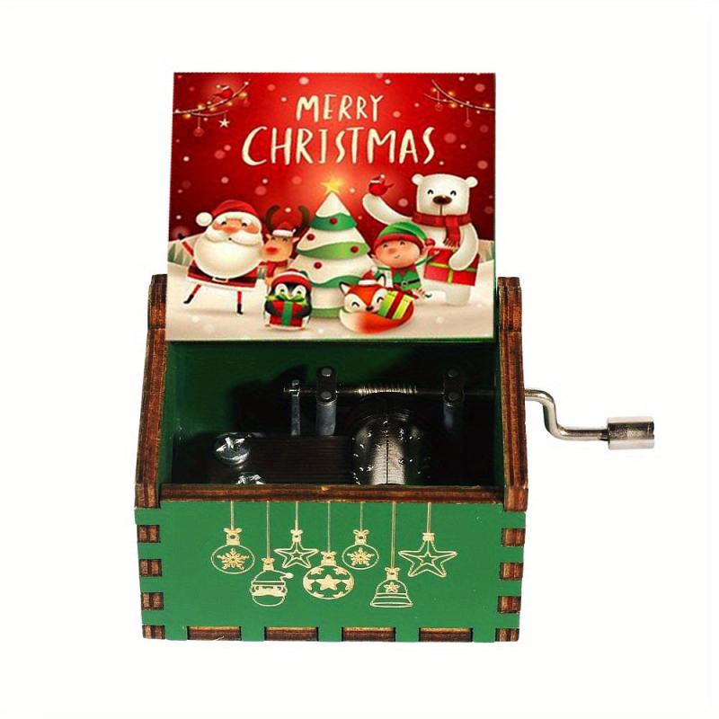 Wooden Antique Carved Music Box Christmas Theme Perfect Gift For Mom Dad Friends