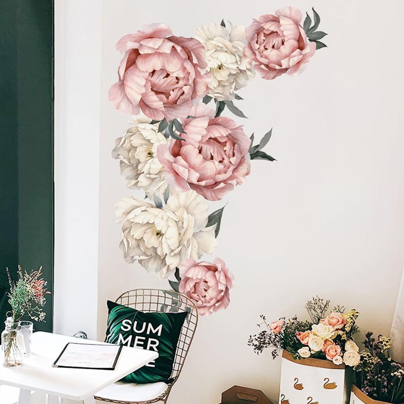 Watercolor Peonies Wall Decals Floral Vinyl Wall Stickers