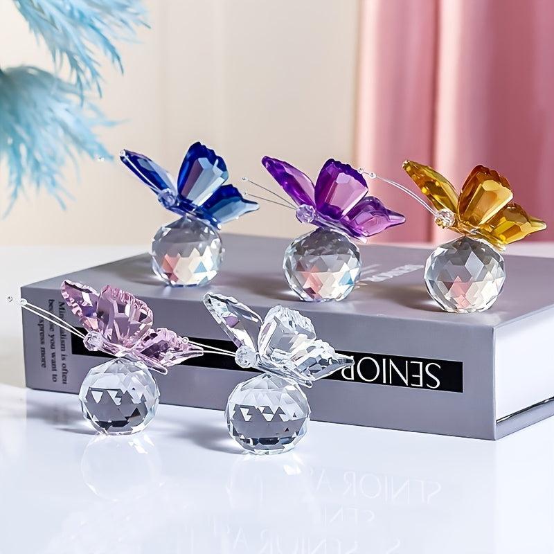 Crystal Flying Butterfly Figurine with Crystal Ball Base