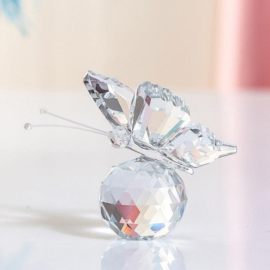 Crystal Flying Butterfly Figurine with Crystal Ball Base