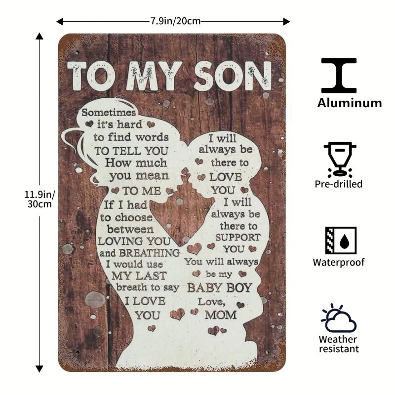 1pc Fun To My Son Aluminum Sign I Love You Always Be My Baby Boy Love Mom