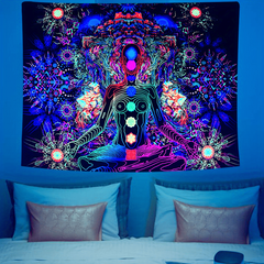 Meditation Blacklight Tapestry UV Reactive Peach Skin Velvet Wall Hanging