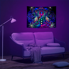 Meditation Blacklight Tapestry UV Reactive Peach Skin Velvet Wall Hanging