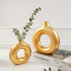 Boho Nordic Style Golden Resin Vase for Home Decor