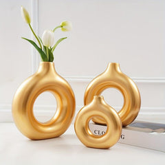 Boho Nordic Style Golden Resin Vase for Home Decor