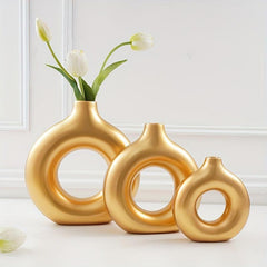 Boho Nordic Style Golden Resin Vase for Home Decor