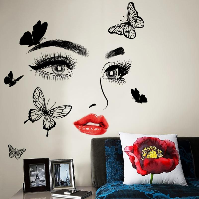 Red Lips Eyes Butterfly Wall Sticker