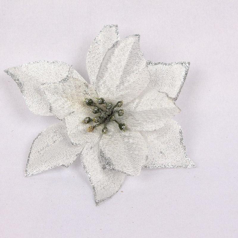 20pcs Glitter Poinsettia Flowers Christmas Tree Ornament DIY Decoration