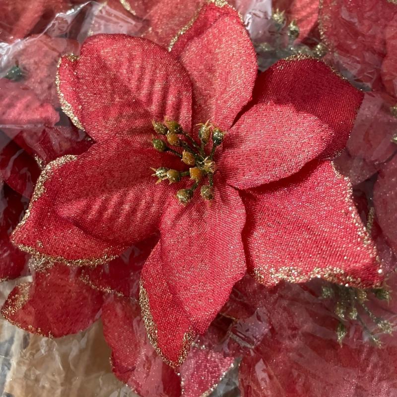 20pcs Glitter Poinsettia Flowers Christmas Tree Ornament DIY Decoration