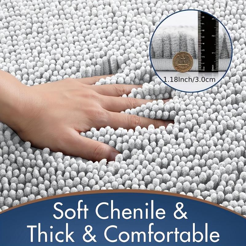 Thick Gray Non-slip Bath Mat Plush Absorbent Floor Rug