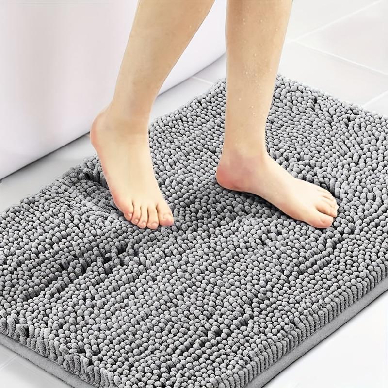 Thick Gray Non-slip Bath Mat Plush Absorbent Floor Rug